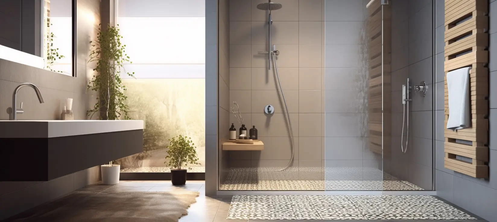 caillebotis de douche dans une salle de bain contemporaine et moderne